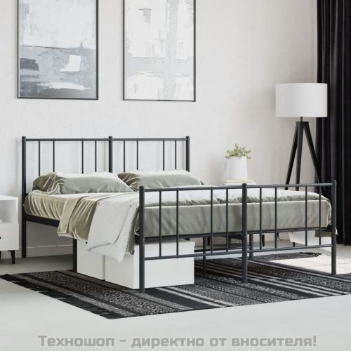 Метална рамка за легло с горна и долна табла, черна, 150x200 см