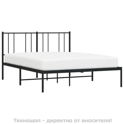 Метална рамка за легло с горна табла, черна, 150x200 см