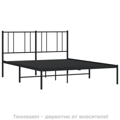 Метална рамка за легло с горна табла, черна, 150x200 см