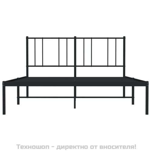 Метална рамка за легло с горна табла, черна, 150x200 см