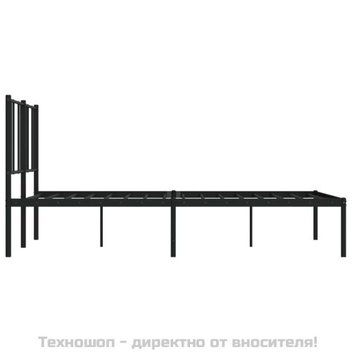 Метална рамка за легло с горна табла, черна, 150x200 см