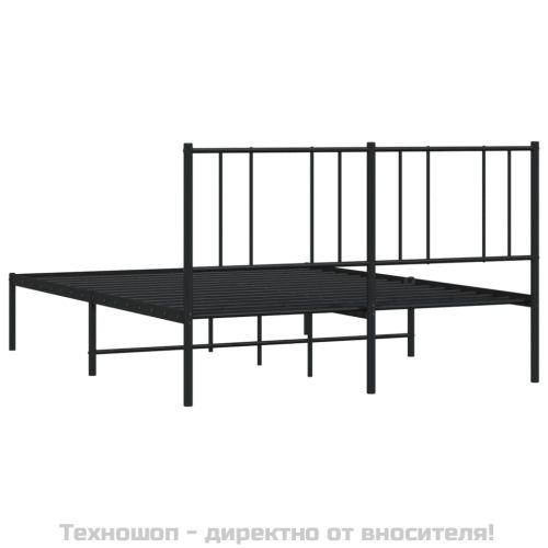 Метална рамка за легло с горна табла, черна, 150x200 см