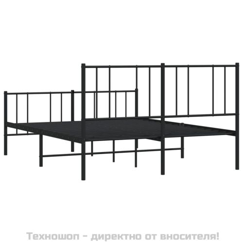 Метална рамка за легло с горна и долна табла, черна, 135x190 см