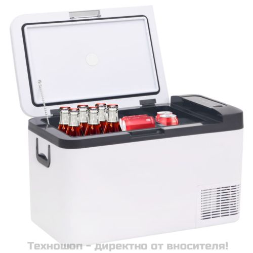 Хладилна кутия с дръжка и адаптер черно и бяло 18 л PP и PE