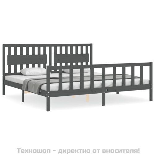 Рамка за легло с табла, сива, 200х200 см, масивно дърво