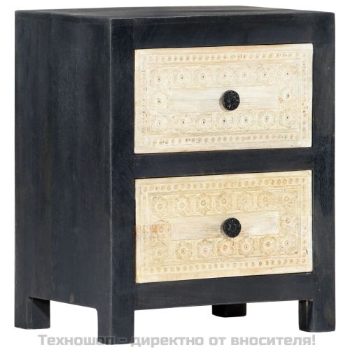 Ръчно издълбано нощно шкафче, сиво, 40x30x50 см, манго масив