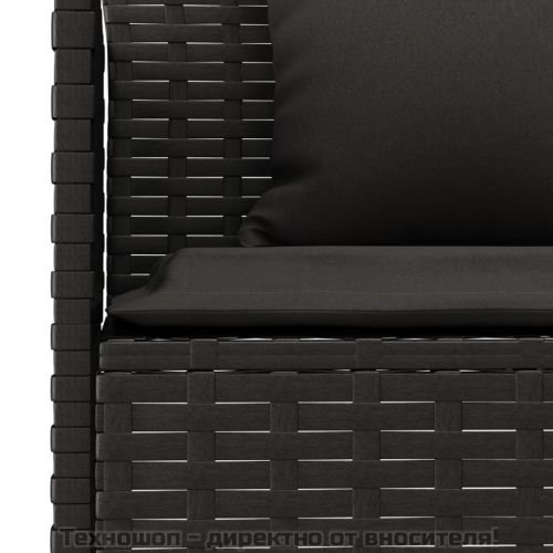 Градински комплект с възглавници, 6 части, черен, полиратан