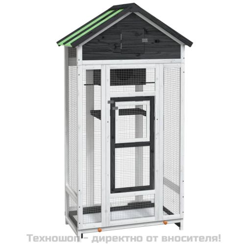 Къщичка за птици сива 91,5x53x170 см масивна чамова дървесина