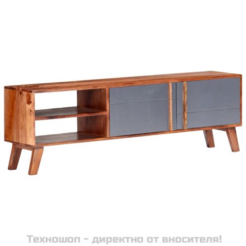 ТВ шкаф, сив, 140x30x45 см, масивно дърво