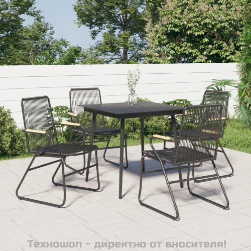 Градински столове, 4 бр, черни, 58x59x85,5 см, PVC ратан