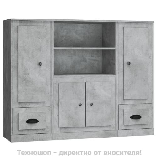 Високи шкафове, 3 бр, бетонно сиви, инженерно дърво