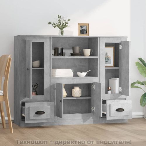 Високи шкафове, 3 бр, бетонно сиви, инженерно дърво