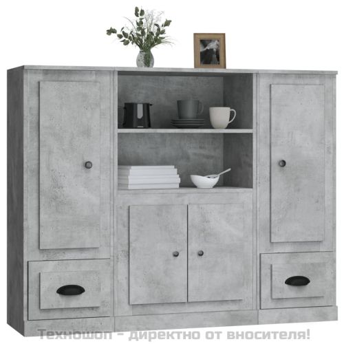 Високи шкафове, 3 бр, бетонно сиви, инженерно дърво