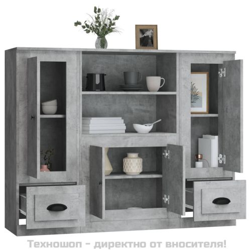 Високи шкафове, 3 бр, бетонно сиви, инженерно дърво