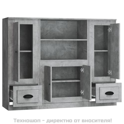 Високи шкафове, 3 бр, бетонно сиви, инженерно дърво