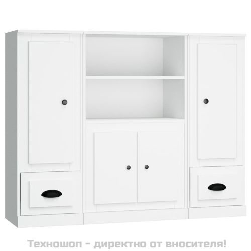 Високи шкафове, 3 бр, бели, инженерно дърво