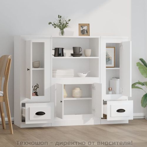 Високи шкафове, 3 бр, бели, инженерно дърво