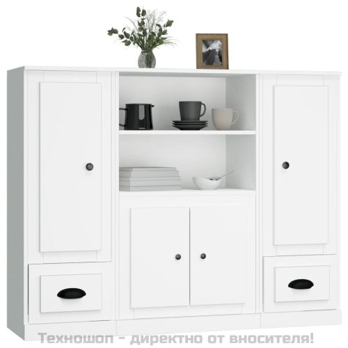 Високи шкафове, 3 бр, бели, инженерно дърво