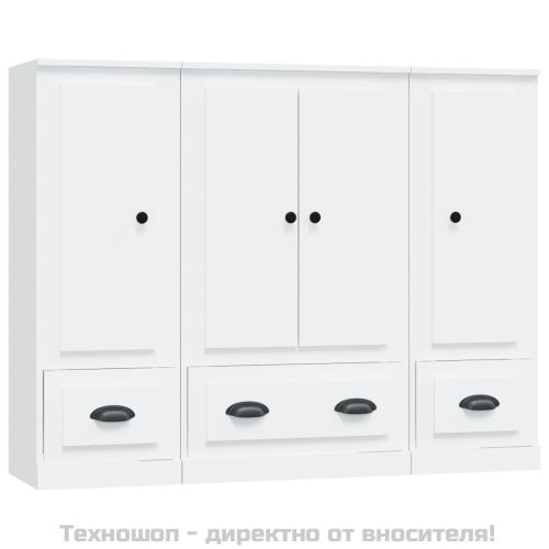 Високи шкафове, 3 бр, бели, инженерно дърво