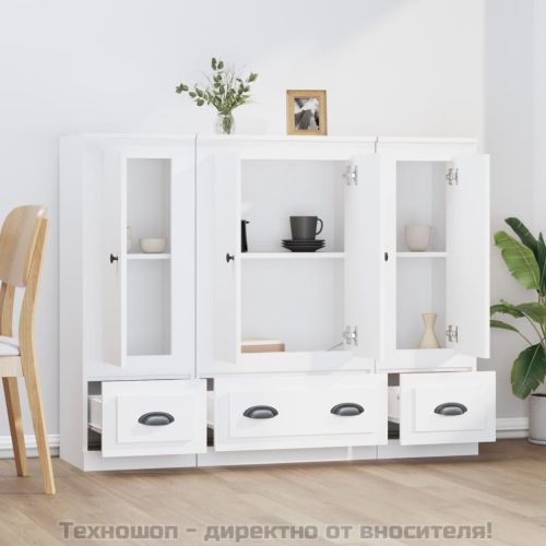 Високи шкафове, 3 бр, бели, инженерно дърво