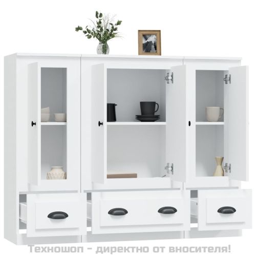 Високи шкафове, 3 бр, бели, инженерно дърво