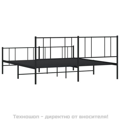 Метална рамка за легло с горна и долна табла, черна, 200x200 см