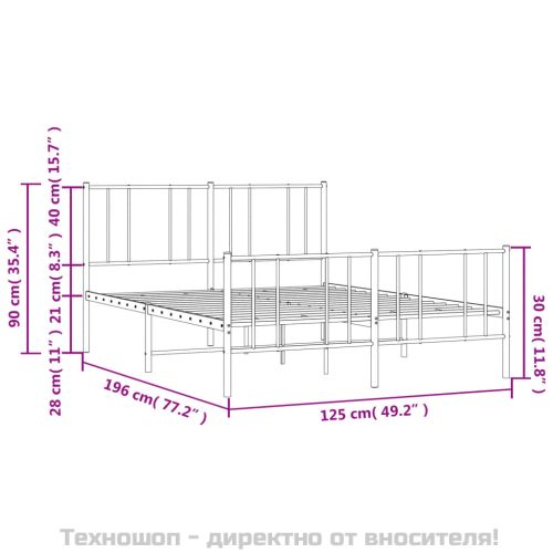Метална рамка за легло с горна и долна табла, черна, 120x190 см