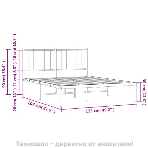 Метална рамка за легло с горна табла, бяла, 120x200 см