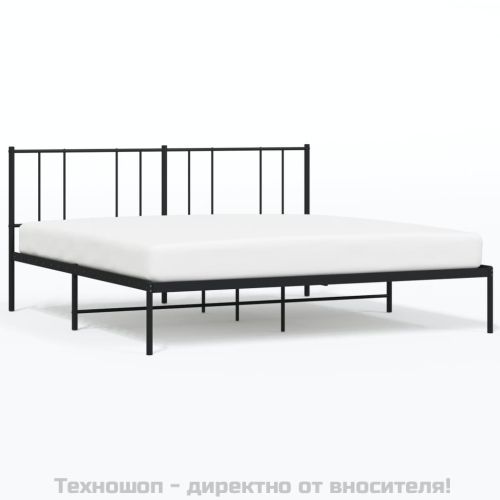 Метална рамка за легло с горна табла, черна, 200x200 см