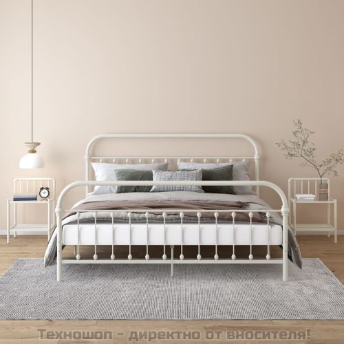 Нощни шкафчета, 2 бр, бял и прозрачен, метал и стъкло