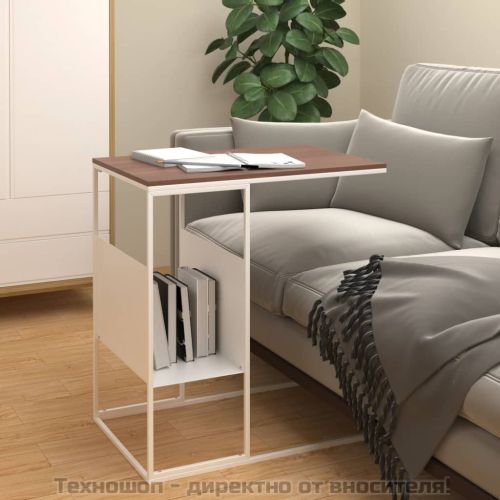 Странична маса, бяла, 55x36x59,5 см, инженерно дърво