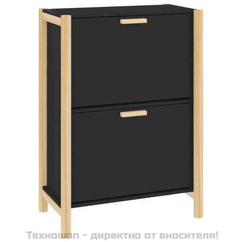 Шкаф за обувки, черен, 57,5x33x80 см, инженерно дърво