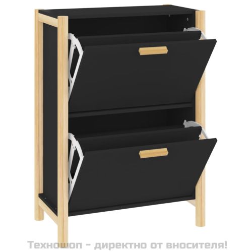 Шкаф за обувки, черен, 57,5x33x80 см, инженерно дърво