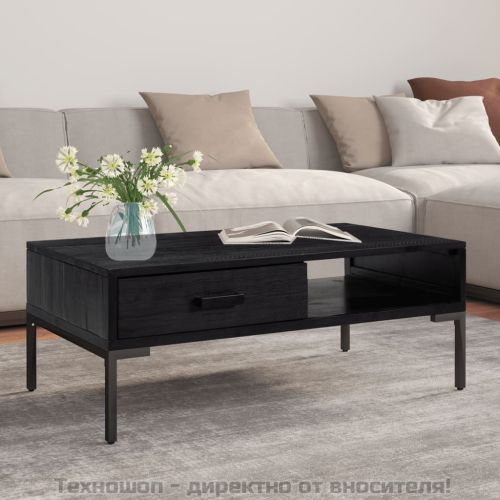 Маса за кафе, черна, 90x50x35 см, борово дърво масив