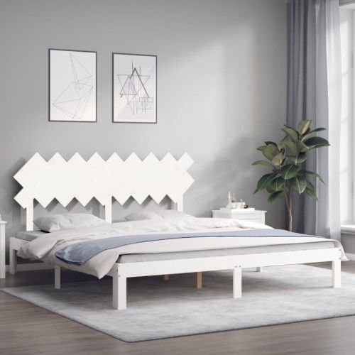 Рамка за легло с табла бяла Super King Size дърво масив