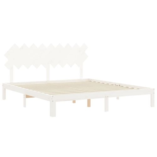 Рамка за легло с табла бяла Super King Size дърво масив