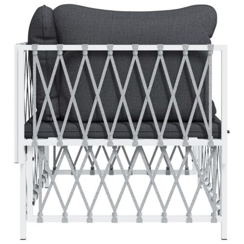 Градински ъглов диван с възглавници, бял, тъкан плат