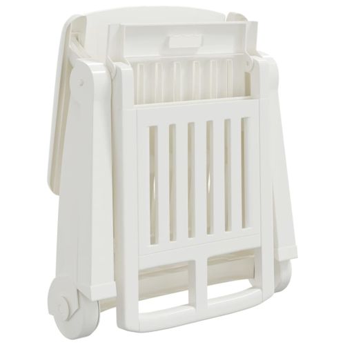 Сгъваем шезлонг с колела, бял, PP