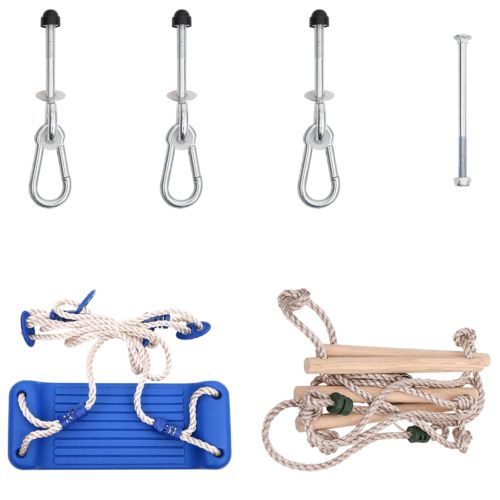 Седалка за люлка с въжена стълба, син, полиетилен