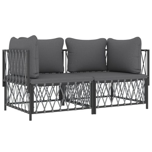 Градински комплект от 2 части с възглавници антрацит стомана