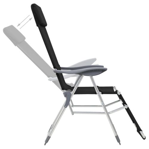 Сгъваеми къмпинг столове с опори за крака 2 бр черни textilene