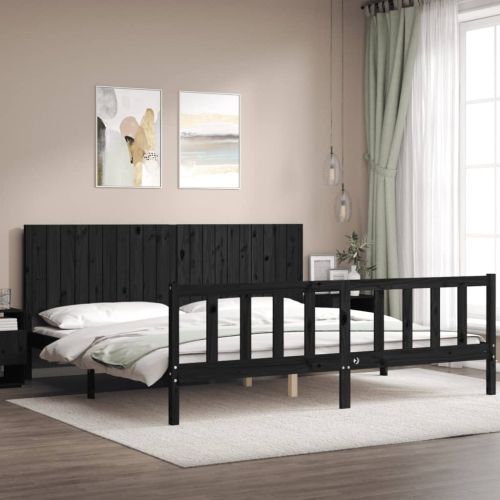 Рамка за легло с табла, черна, 200x200 см, масивно дърво