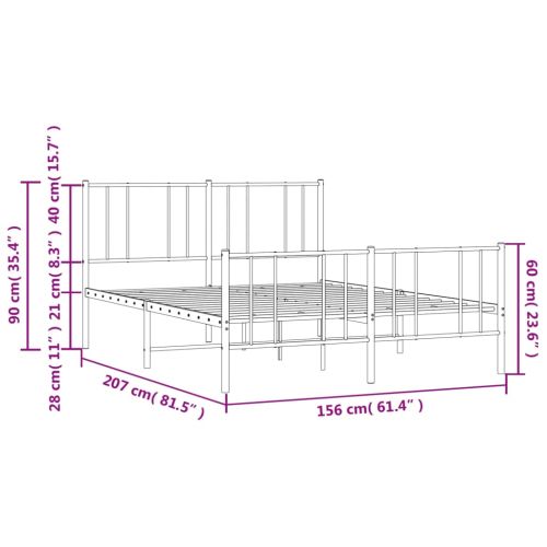Метална рамка за легло с горна и долна табла, бяла, 150x200 см