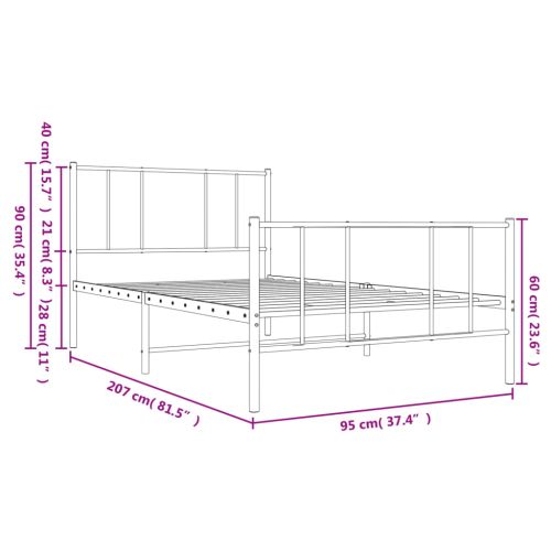 Метална рамка за легло с горна и долна табла, бяла, 90x200 см