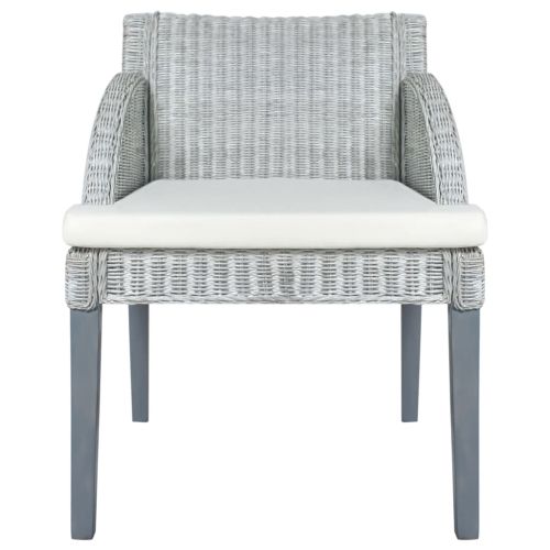 Трапезен стол с възглавница, сив, естествен ратан