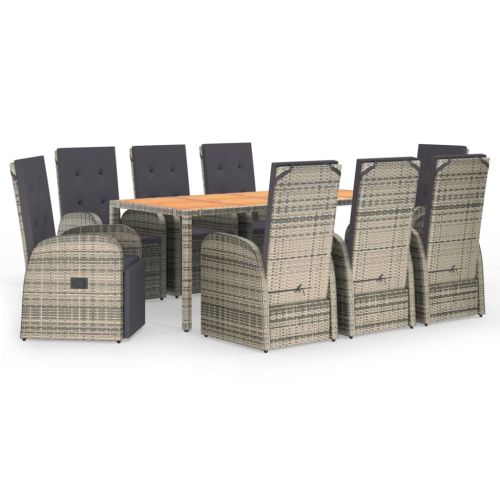 Градински трапезен комплект 9 части с възглавници сив полиратан
