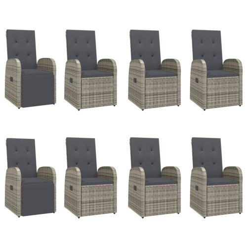 Градински трапезен комплект 9 части с възглавници сив полиратан