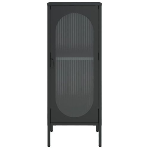 Сайдборд, черен, 40x35x105 см, стъкло и стомана