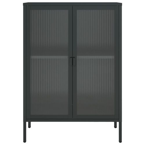 Сайдборд, черен, 75x35x105 см, стъкло и стомана