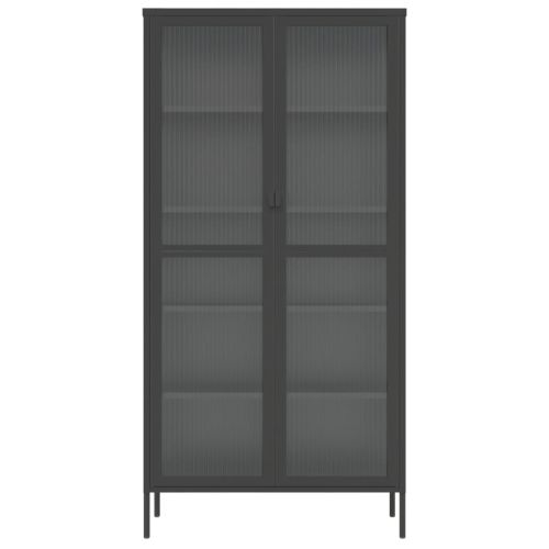 Висок шкаф, черен, 85x40x180 см, стъкло и стомана